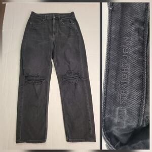 AMERICAN EAGLE MOM Straight Jeans Womens SZ 8 Charcoal Gray High Rise Stretch